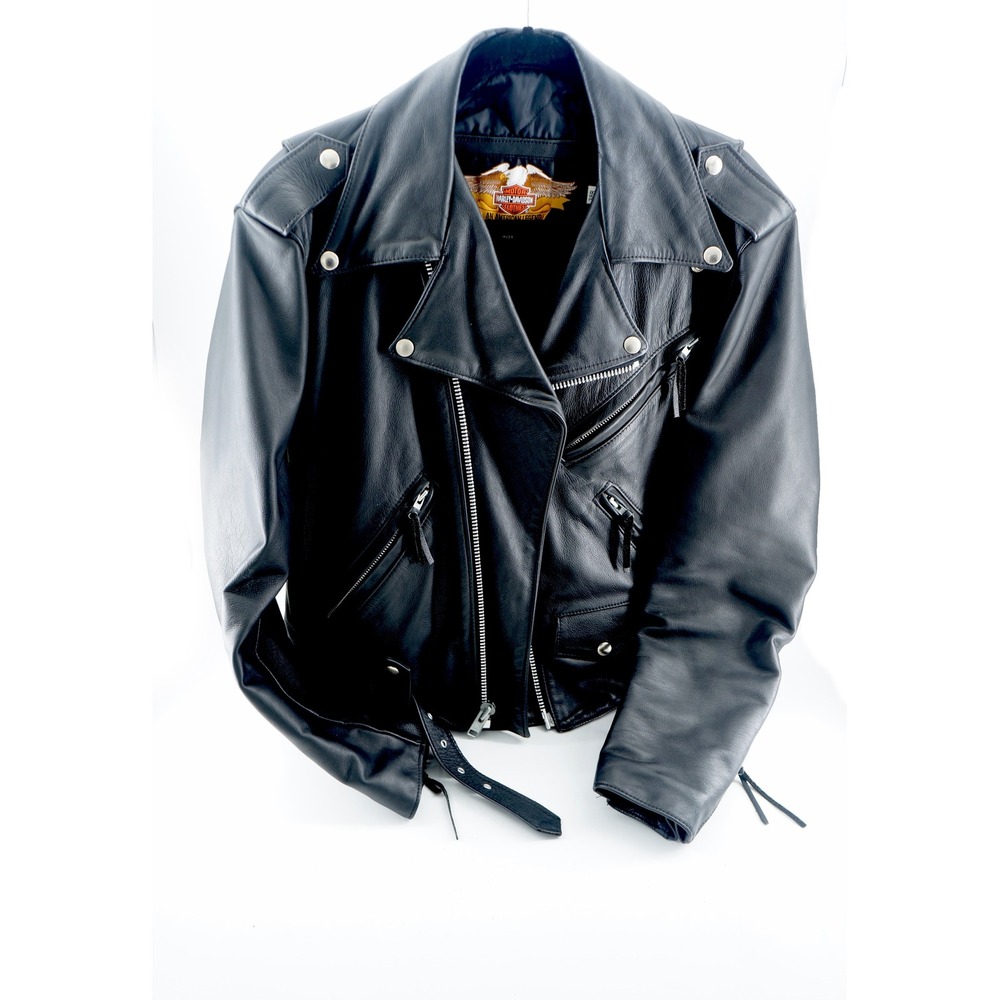 Vintage Harley-Davidson Black Leather Motorcycle Jacket Men's Size 38R Eagle Tag